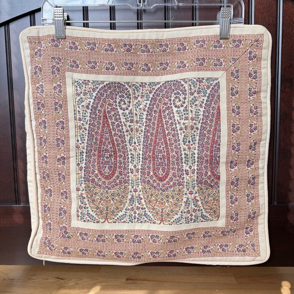 Set of Pottery Barn Paisley Accent Pillow Cover 18x18 Cream Olive Green Blue Red - Picture 5 of 12